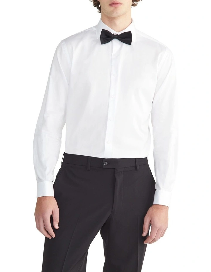 Slim Long Sleeve Twill French Front Dinner Shirt in White image 1