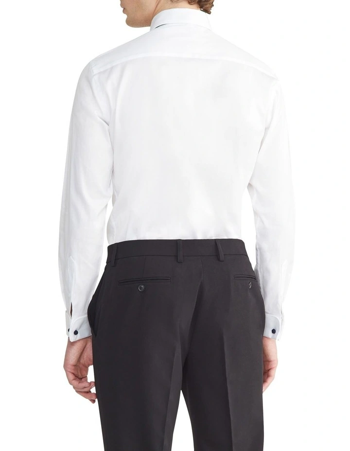 Slim Long Sleeve Twill French Front Dinner Shirt in White image 2