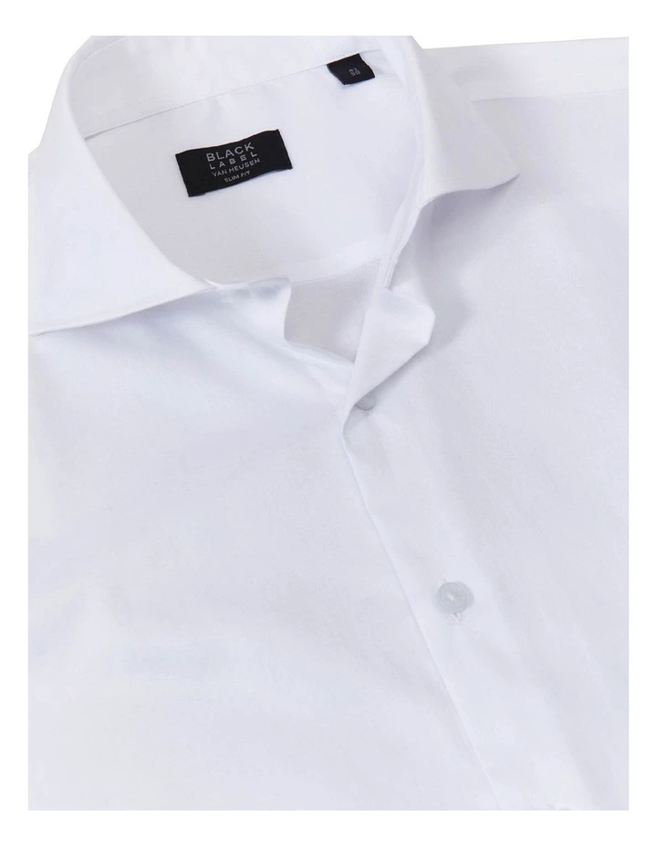 Slim Long Sleeve Twill French Front Dinner Shirt in White image 3