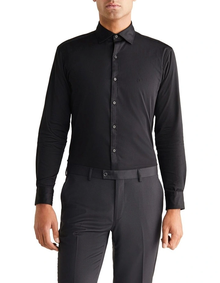 Slim Stretch Poplin Shirt in Black image 1