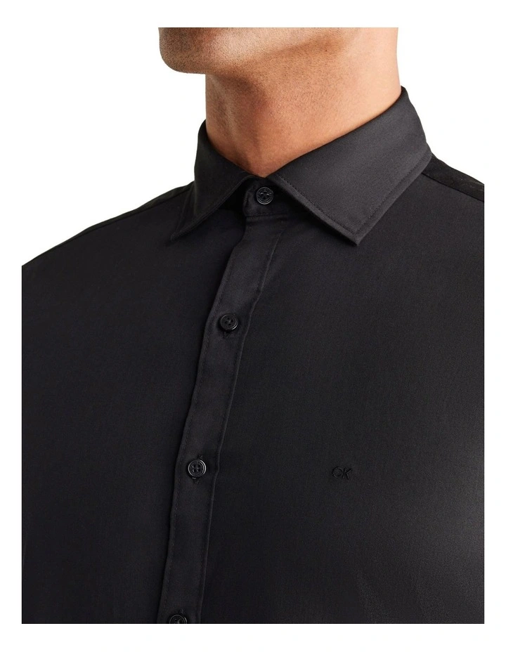 Slim Stretch Poplin Shirt in Black image 3