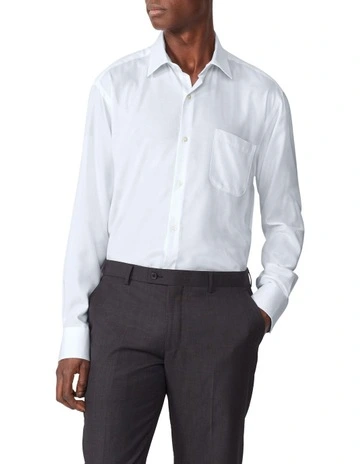 Classic Long Sleeve Shirt 1 Collar Plain Dobby in White