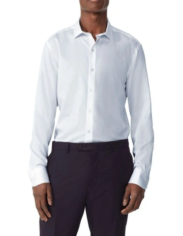 Slim Fit 1 Collar Self Stripe Shirt in White