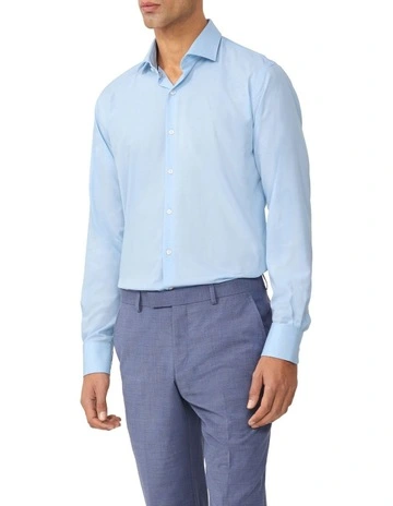 Comfort Performance Tailored Fit Heritage Weave Business Shirt in Blue