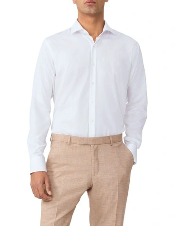 Comfort Performance Tailored Fit Heritage Weave Business Shirt in White