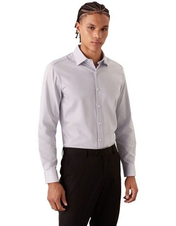 Slim Fit Long Sleeve Dobby Stripe Shirt in Sky