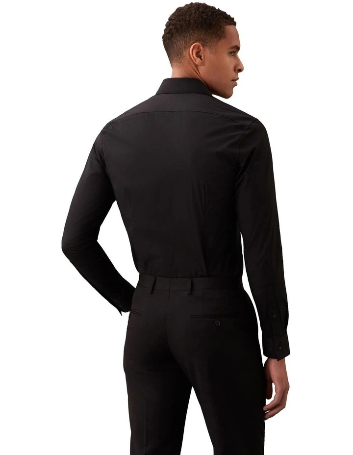 Slim Fit Long Sleeve Poplin Shirt in Black image 2