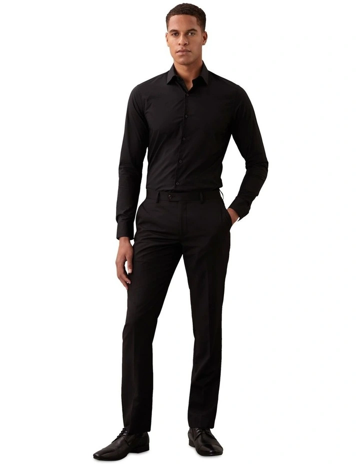 Slim Fit Long Sleeve Poplin Shirt in Black image 3