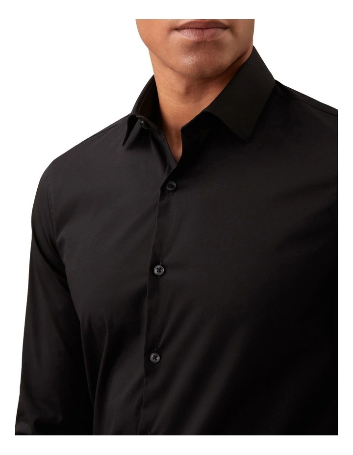 Slim Fit Long Sleeve Poplin Shirt in Black image 4