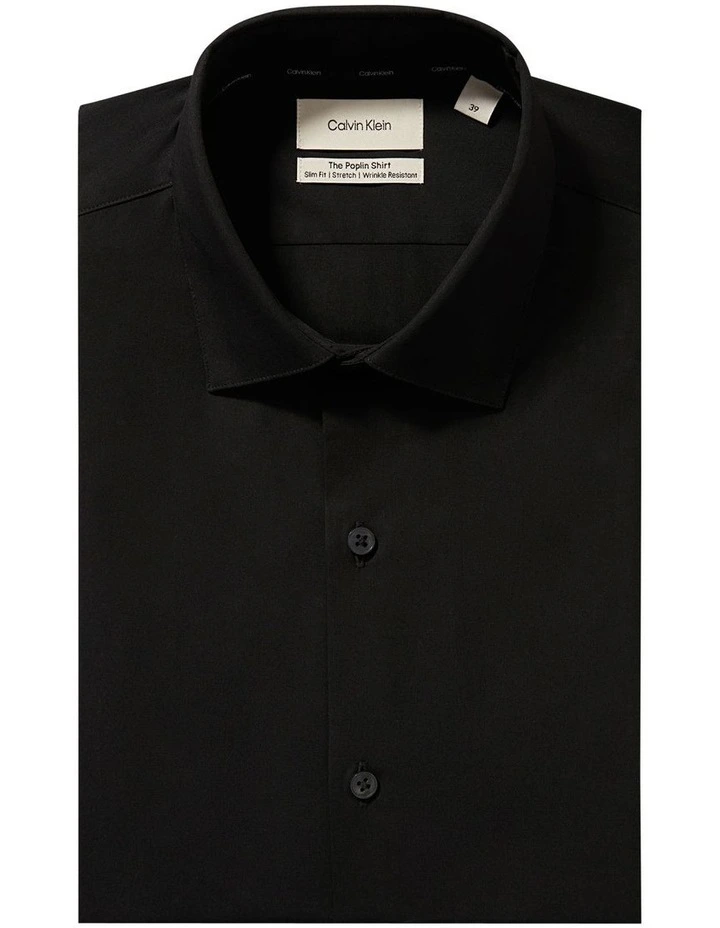 Slim Fit Long Sleeve Poplin Shirt in Black image 5