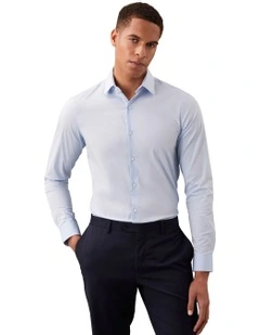 Slim Fit Long Sleeve Poplin Shirt in Blue