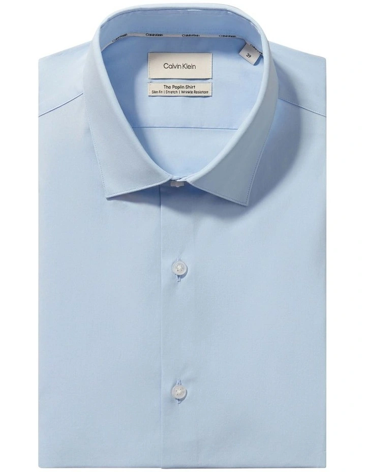 Slim Fit Long Sleeve Poplin Shirt in Blue image 5