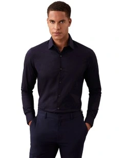 Slim Fit Long Sleeve Poplin Shirt in Navy