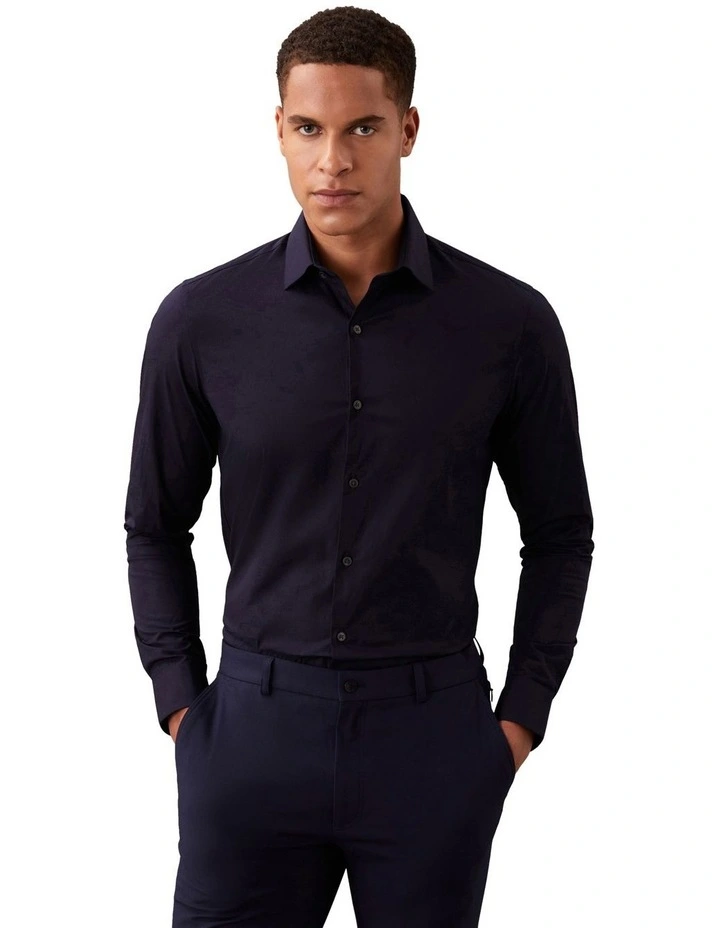 Slim Fit Long Sleeve Poplin Shirt in Navy image 1