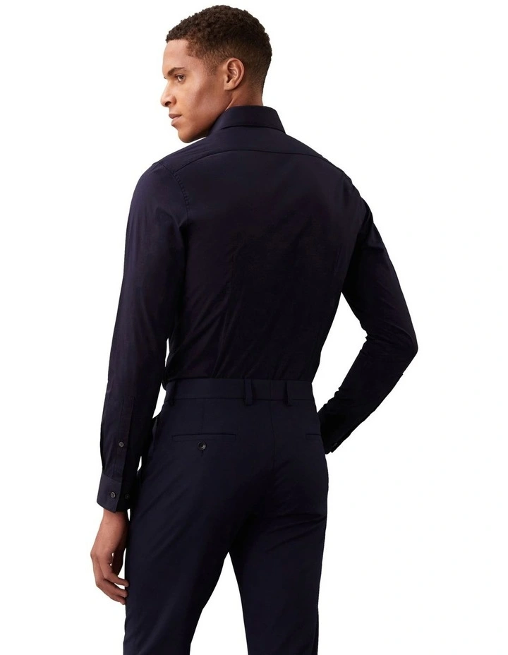 Slim Fit Long Sleeve Poplin Shirt in Navy image 2