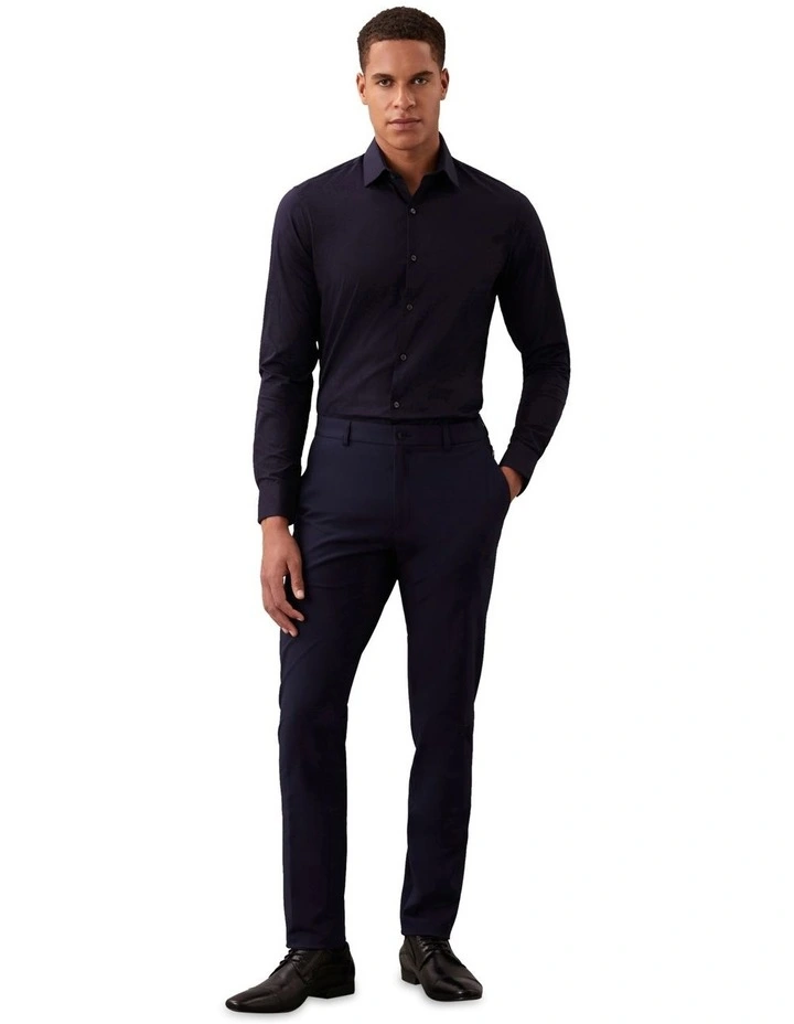 Slim Fit Long Sleeve Poplin Shirt in Navy image 3