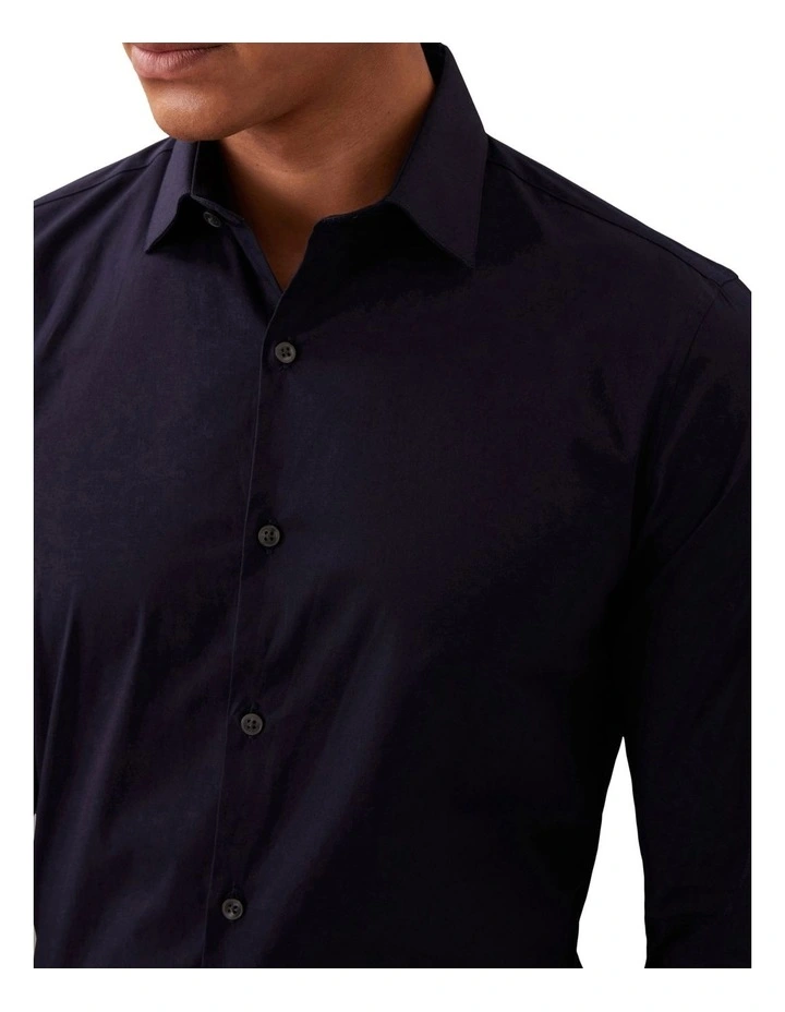 Slim Fit Long Sleeve Poplin Shirt in Navy image 4