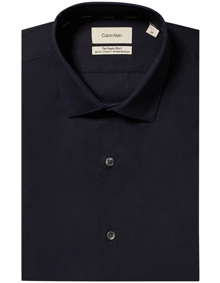 Slim Fit Long Sleeve Poplin Shirt in Navy image 5