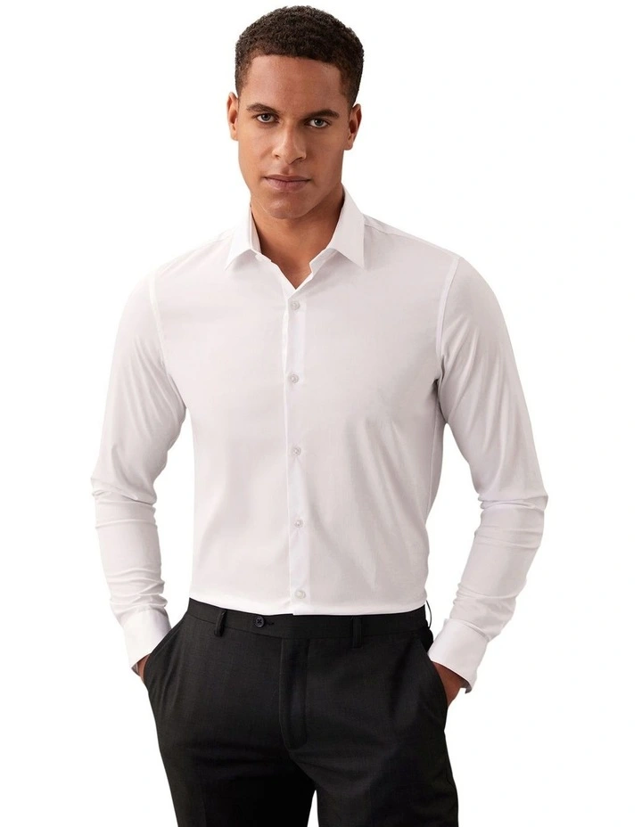Slim Fit Long Sleeve Poplin Shirt in White image 1