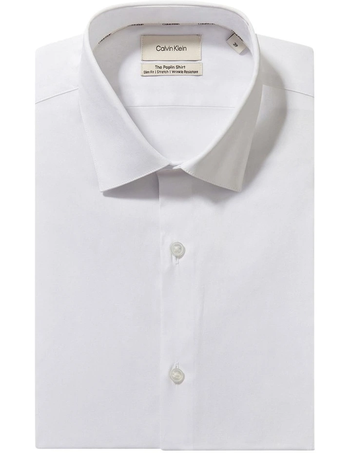 Slim Fit Long Sleeve Poplin Shirt in White image 5