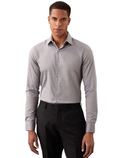 Slim Fit Long Sleeve Textured Shirt in Grey