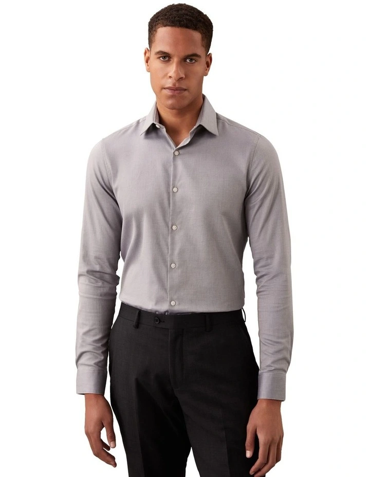 Slim Fit Long Sleeve Textured Shirt in Grey image 1