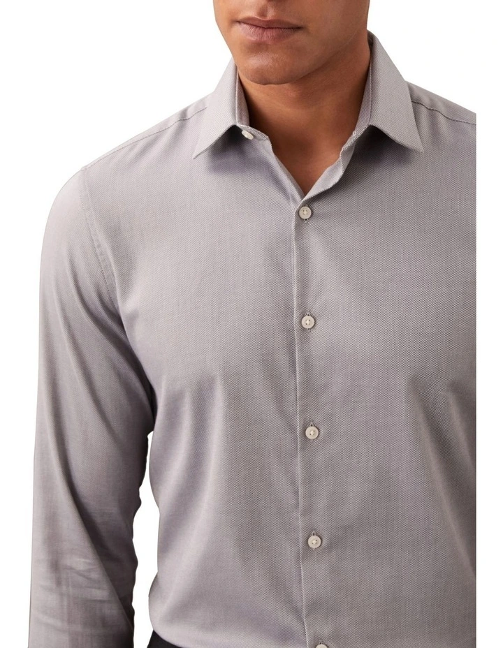 Slim Fit Long Sleeve Textured Shirt in Grey image 4