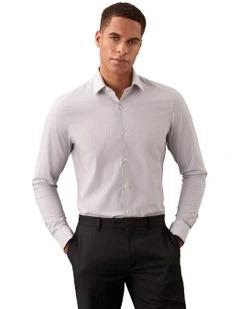 Slim Fit Long Sleeve Textured Shirt in Grey