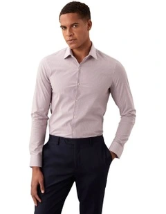 Slim Fit Long Sleeve Striped Shirt in Maroon