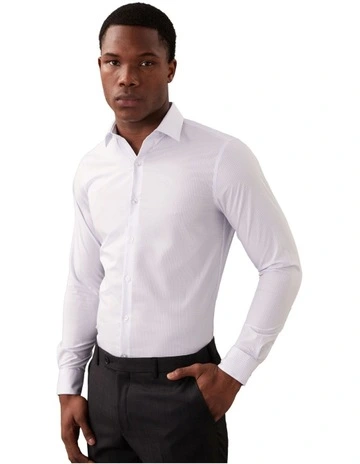 Performance Non Iron Slim Fit Print Business Shirt in White