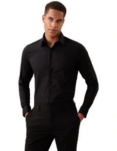 Slim Fit Long Sleeve Mid Twill Shirt in Black