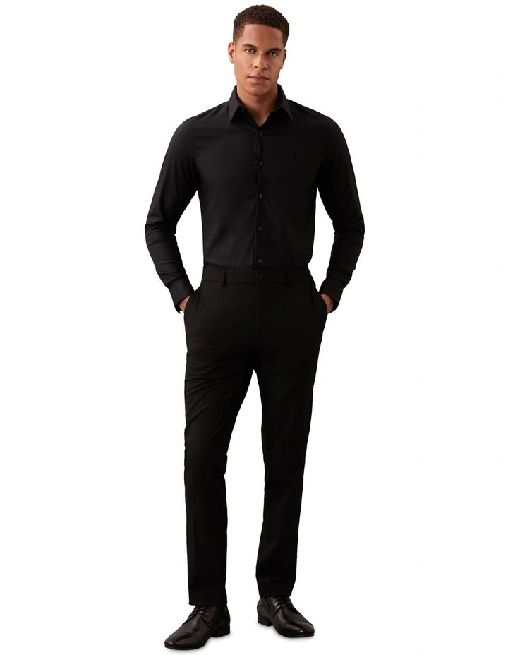Slim Fit Long Sleeve Mid Twill Shirt in Black image 3