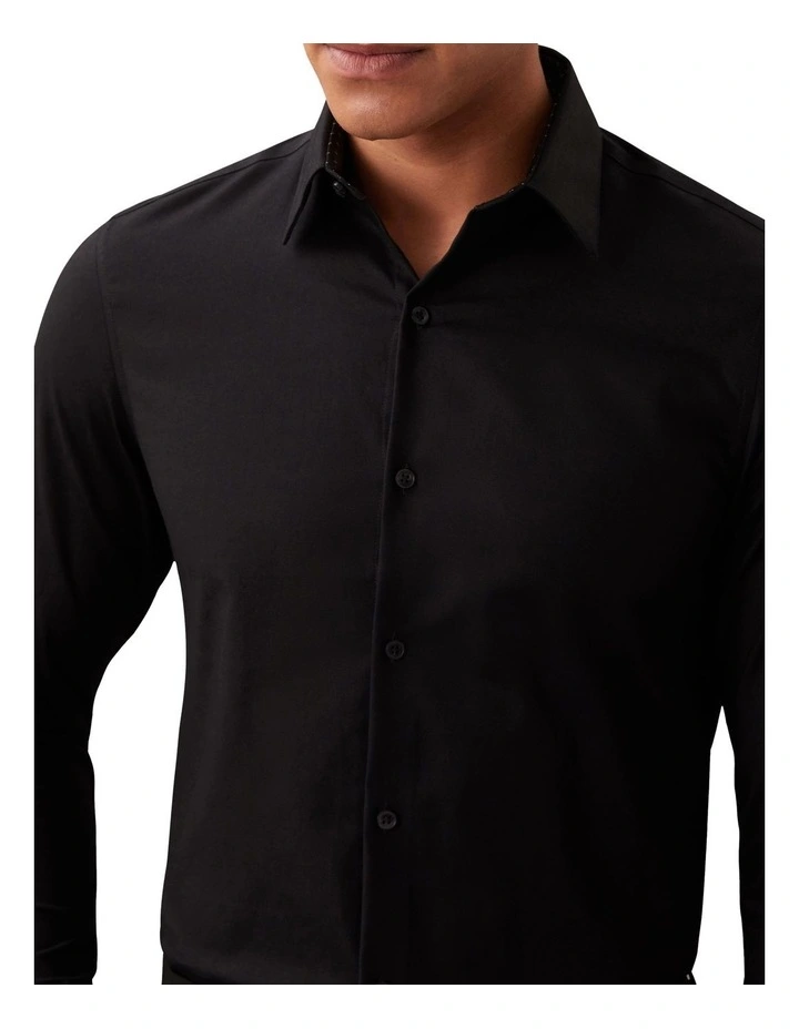 Slim Fit Long Sleeve Mid Twill Shirt in Black image 4