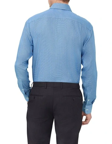 Comfort Performance Classic Fit Herringbone Business Shirt in Blue