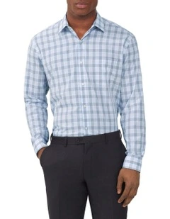 Classic Fit Bamboo Poplin Check Shirt in Sky