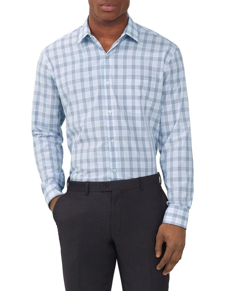 Classic Fit Bamboo Poplin Check Shirt in Sky image 1