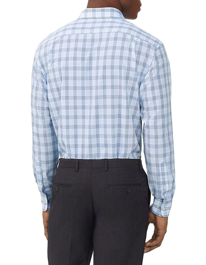 Classic Fit Bamboo Poplin Check Shirt in Sky image 2