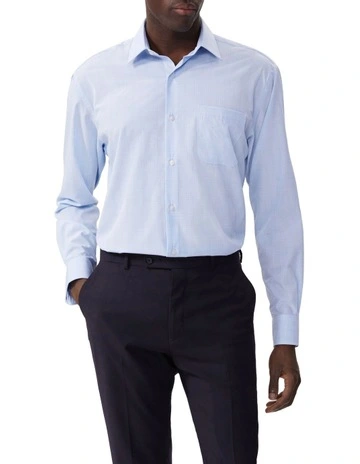 Comfort Performance Classic Fit Check Business Shirt in Sky