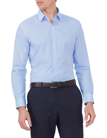 Easy Care Slim Fit Circle Print Business Shirt in Blue