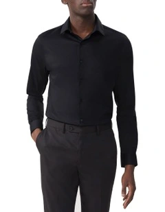 Slim Fit Plain Twill Shirt in Black