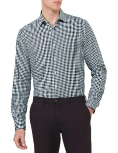 Tailored Fit Bamboo Gingham Check Shirt in Green