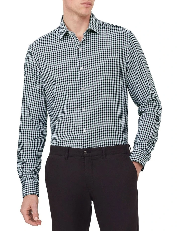 Tailored Fit Bamboo Gingham Check Shirt in Green image 1