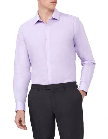Easy Care Tailored Fit Mini Check Business Shirt in Lilac