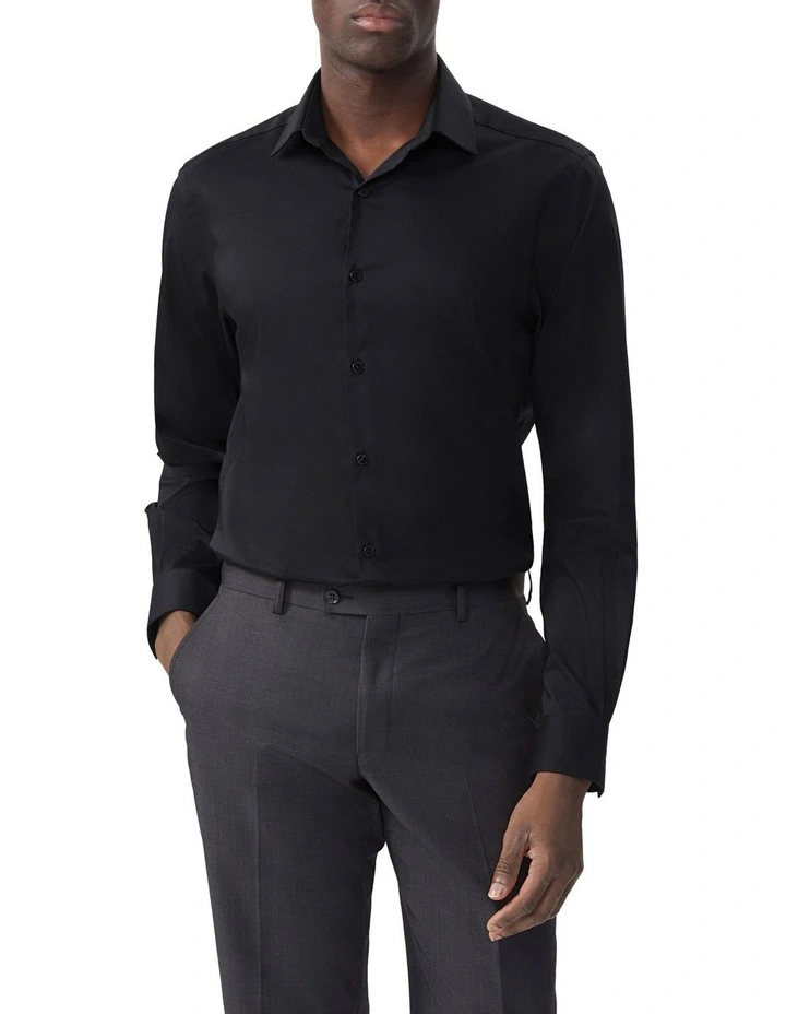 Tailored Fit Plain Twill Shirt in Black image 1