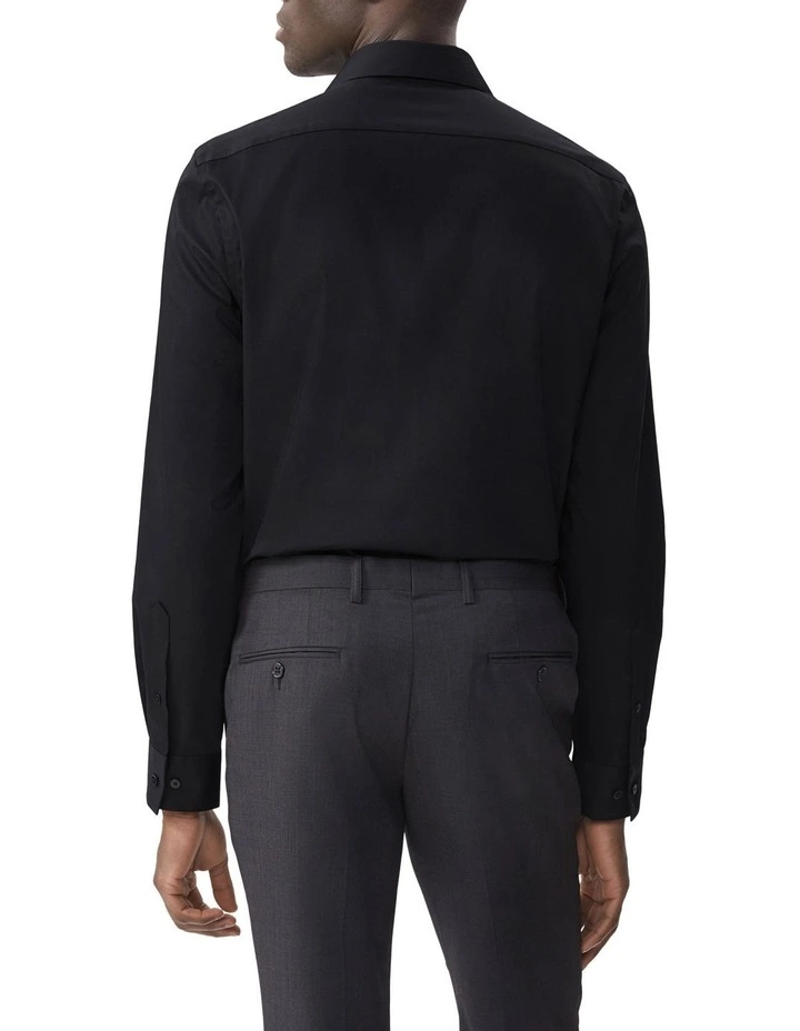 Tailored Fit Plain Twill Shirt in Black image 2