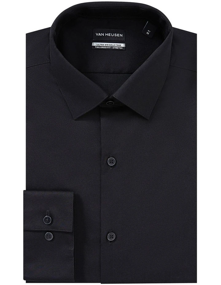 Tailored Fit Plain Twill Shirt in Black image 3