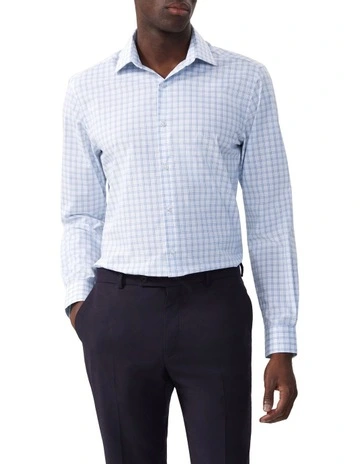 Ultra Wrinkle Free Tailored Fit Check Business Shirt in Blue