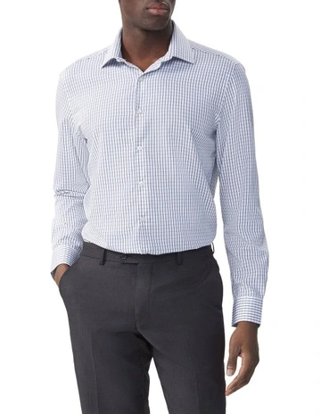 Comfort Performance Tailored Fit Heritage Weave Business Shirt in Blue