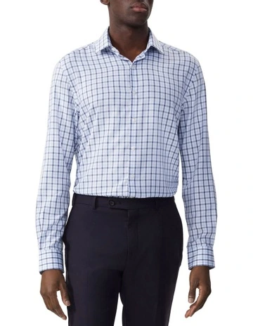 Comfort Performance Tailored Fit Check Business Shirt in Sky