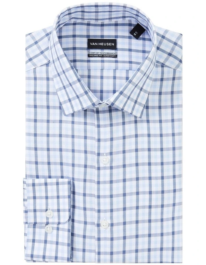 Tailored Long Sleeve 2 Col Bamboo Gingham Check Shirt in Sky image 4